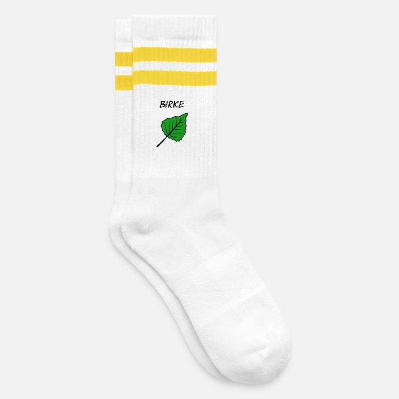 Birke - Gestreifte Tennissocken - Weiß/Gelb
