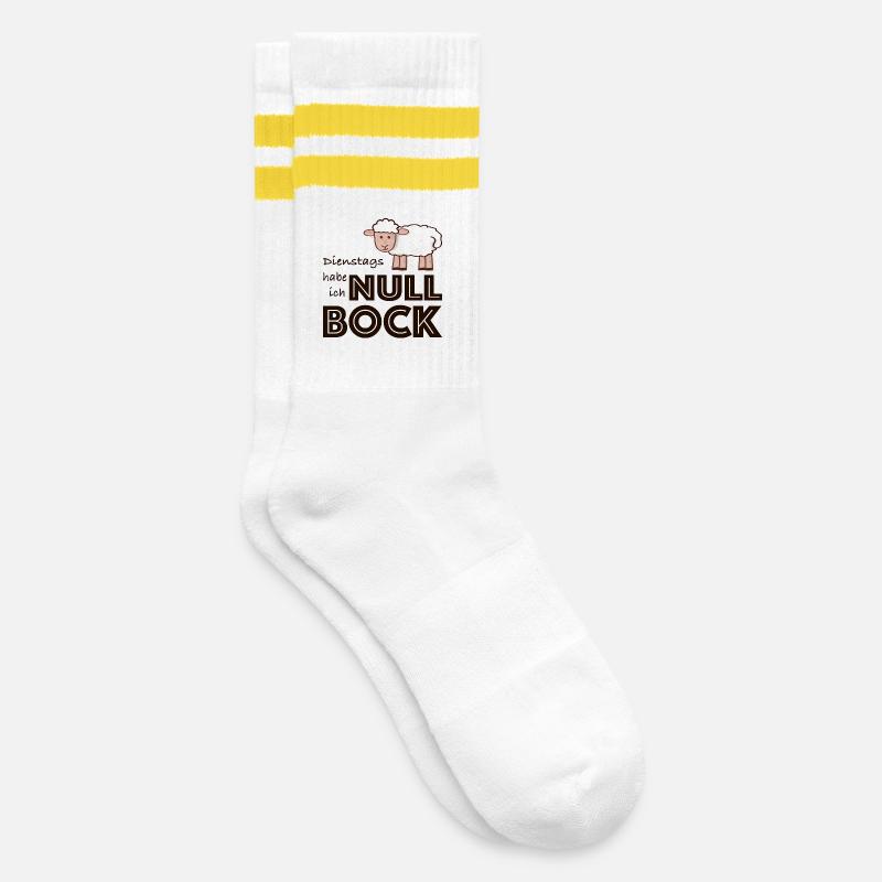 Null Bock auf Dienstag - Schaf - Gestreifte Tennissocken - Weiß/Gelb