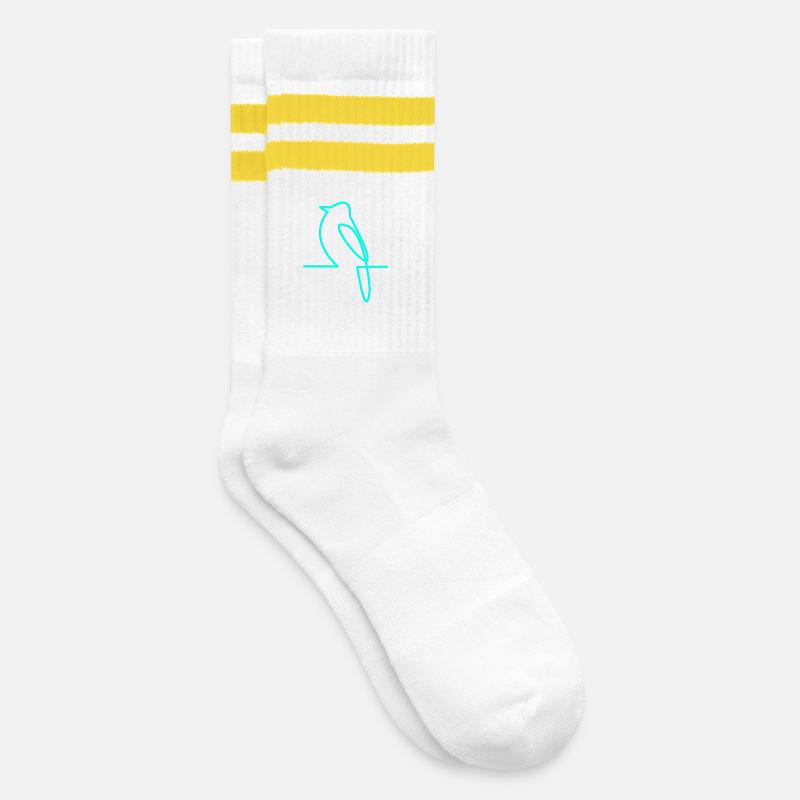 Neonvogel am Ast - Gestreifte Tennissocken - Weiß/Gelb