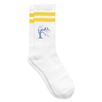 Dead tree with 2 cats silhouette - Striped tennis socks - white/yellow - Right