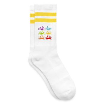 Regenbogen Fahrräder RADFAHRER - Gestreifte Tennissocken - Weiß/Gelb - Rechts