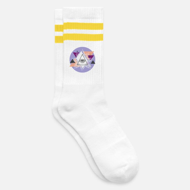 Geometric Triangular Eye with Auras - Striped tennis socks - white/yellow