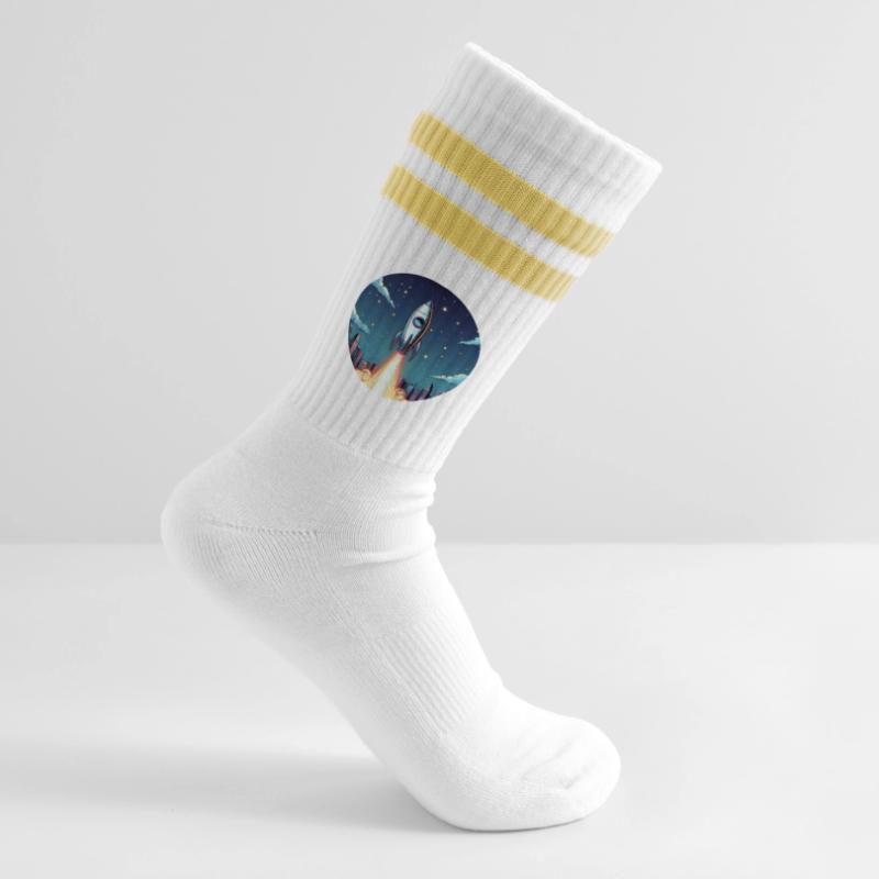 Lancement d’une fusée dans l’espace devant le ciel nocturne dans un style comique Chaussettes de tennis