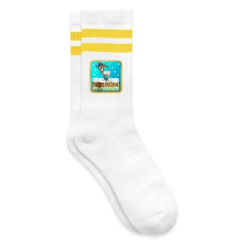 WINTERHUHN - DANKE FÜRS SCHNEEPFLÜGEN - Gestreifte Tennissocken - Weiß/Gelb - Rechts