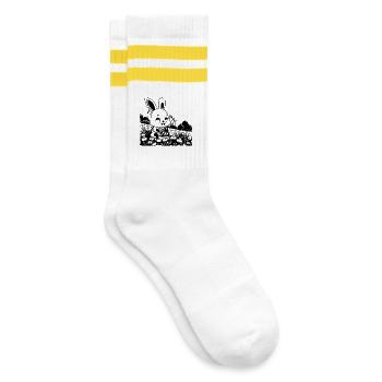 Rabbit in meadow comic style - Striped tennis socks - white/yellow - Right