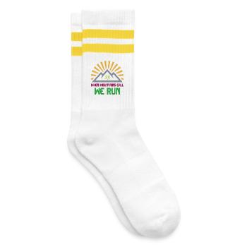 Trail Runners - When Mountains Call - We Run - Striped tennis socks - white/yellow - Right