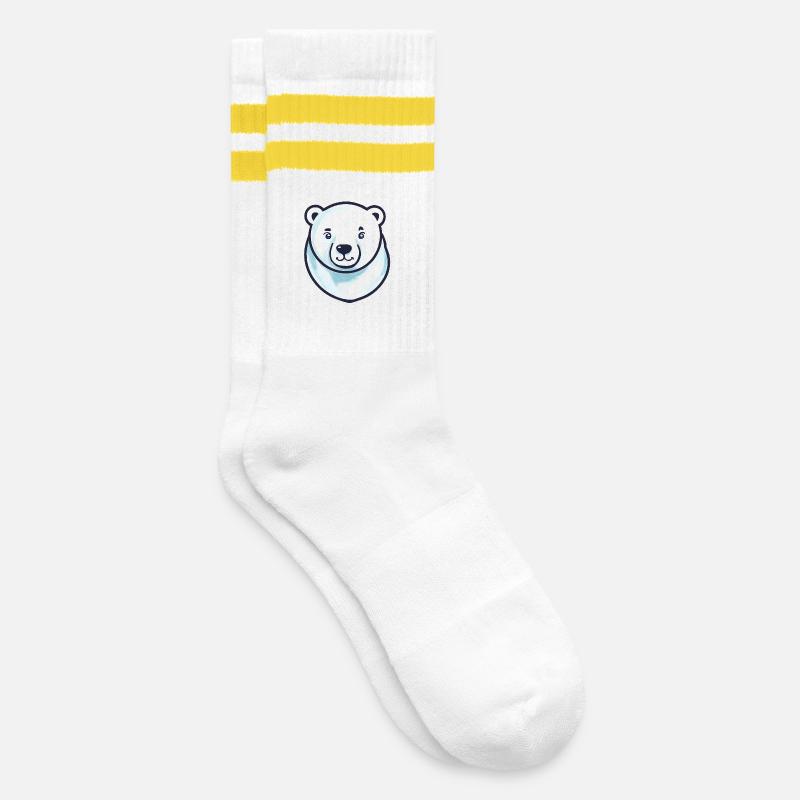 Eisbär-Kopf (Comic) - Gestreifte Tennissocken - Weiß/Gelb