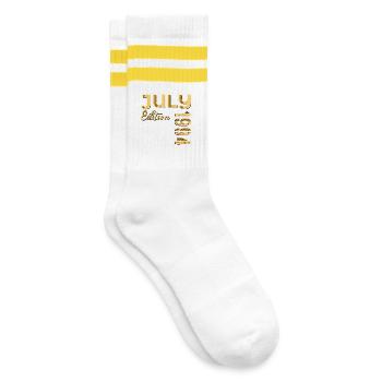 32. Geburtstag Juli 1994 - Gestreifte Tennissocken - Weiß/Gelb - Rechts