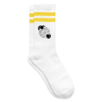 Grabstein Ornament, Rosenblüte, goth - Gestreifte Tennissocken - Weiß/Gelb - Rechts
