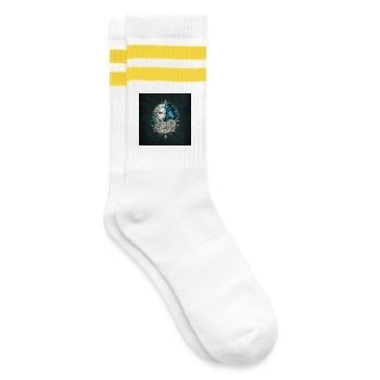 Harmony of the elements, the woman with lion. - Striped tennis socks - white/yellow - Right