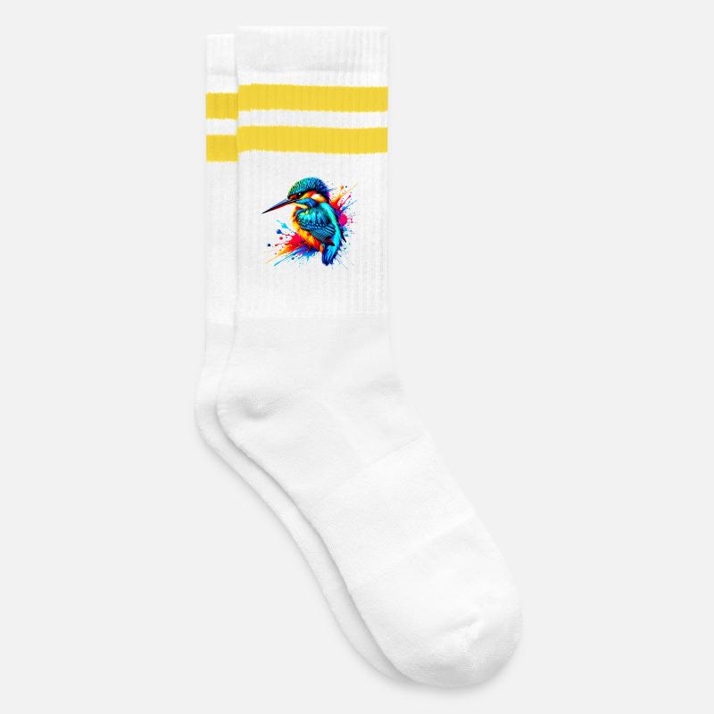 Eisvogel - Gestreifte Tennissocken - Weiß/Gelb