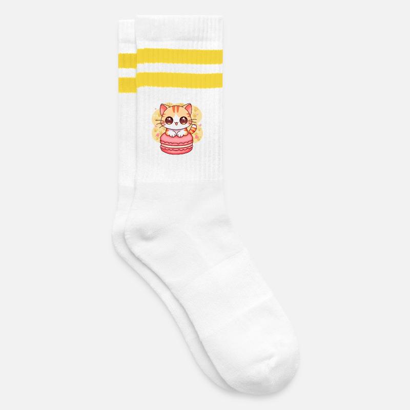 chibi cat - Chaussettes de tennis - blanc/jaune