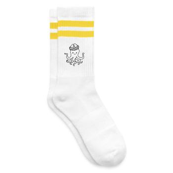 Niedlicher Oktopus mit Ankerhut - Gestreifte Tennissocken - Weiß/Gelb - Rechts