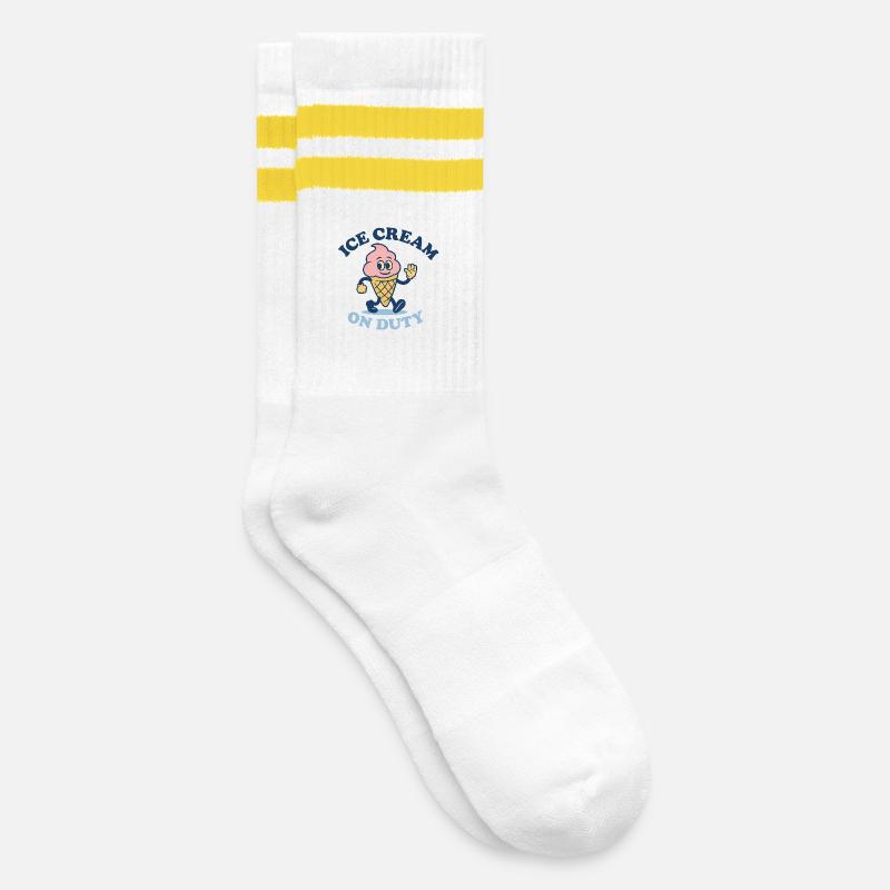 Eis im Dienst - Gestreifte Tennissocken - Weiß/Gelb