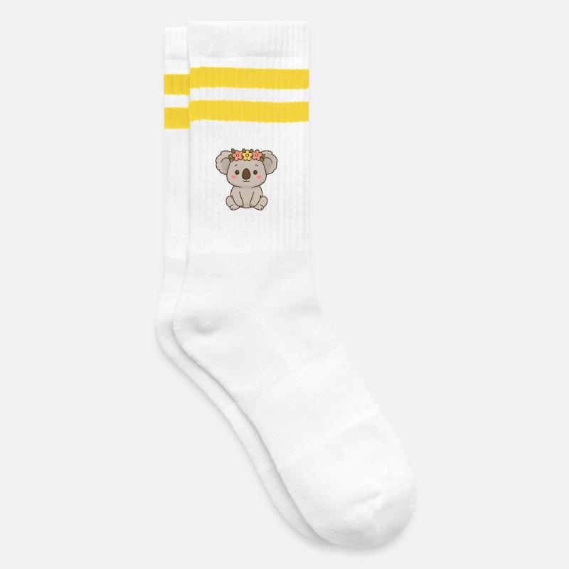 Mignon koala avec couronne de fleurs - Chaussettes de tennis - blanc/jaune