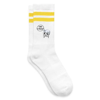Einschulung Schulkind 1. Klasse Grundschule Geist - Gestreifte Tennissocken - Weiß/Gelb - Rechts