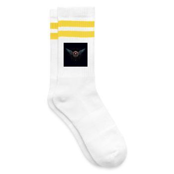 Futuristisches Winged Emblem – Techno Vision - Gestreifte Tennissocken - Weiß/Gelb - Rechts
