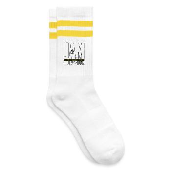 Jamaika Roots Rock Design - Gestreifte Tennissocken - Weiß/Gelb - Rechts