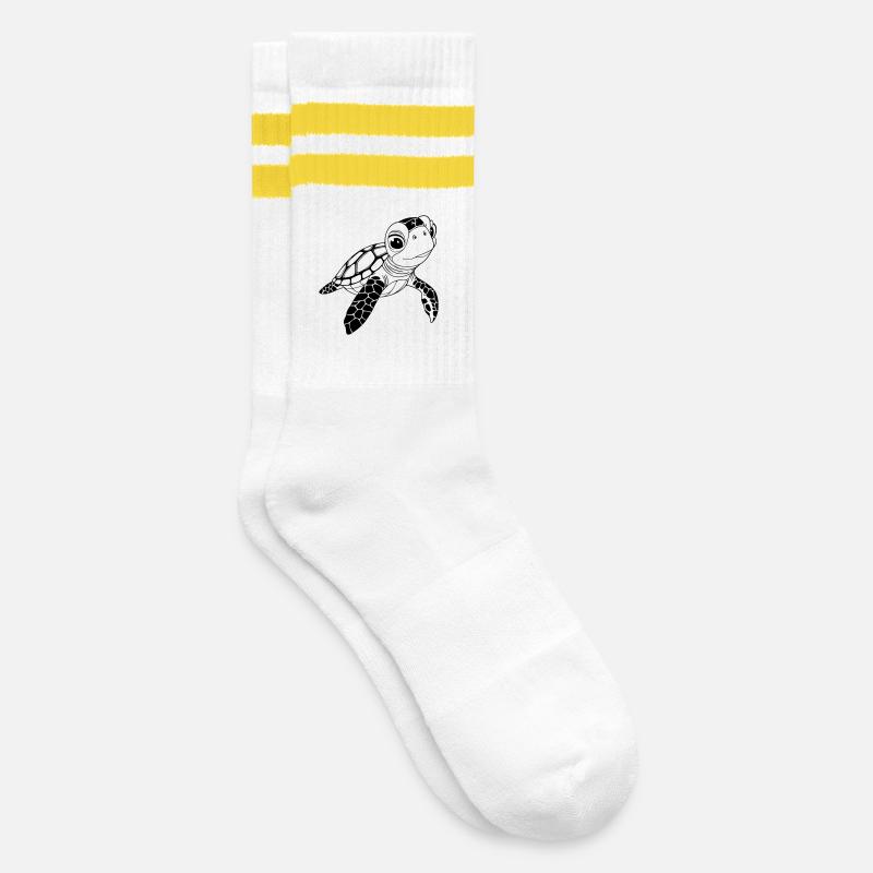 Turtle - Striped tennis socks - white/yellow