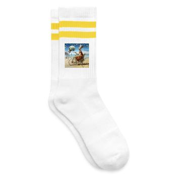 Surreal beach spirit with moonskull Halloween - Striped tennis socks - white/yellow - Right