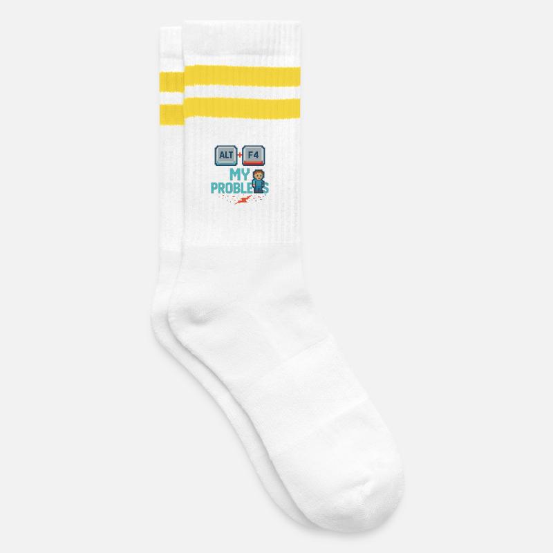 Alt + F4 My Problems - Striped tennis socks - white/yellow