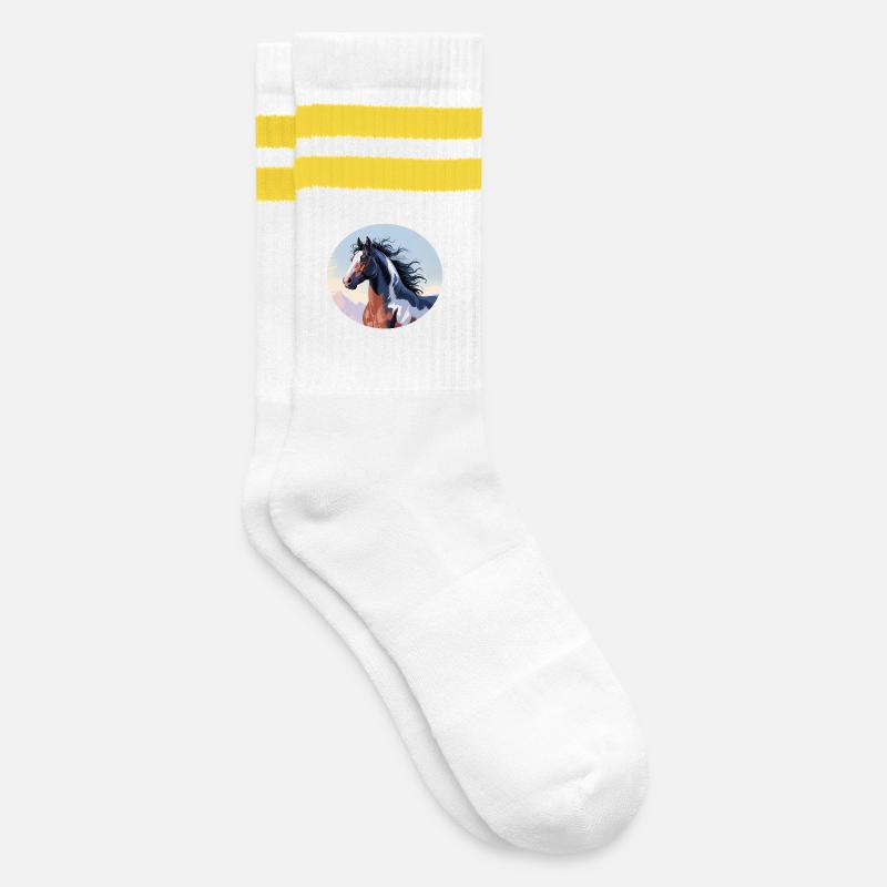 Tinker stallion galloping in mountain landscape - Striped tennis socks - white/yellow