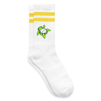 Schildkröte auf Rücken umgekippt hilflos Seite süß - Gestreifte Tennissocken - Weiß/Gelb - Rechts