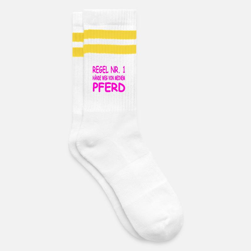 Pferde - Gestreifte Tennissocken - Weiß/Gelb