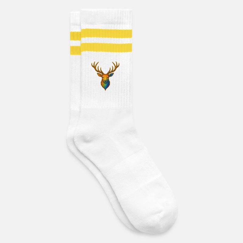 Regenbogenhirsch mit Goldrahmen - Gestreifte Tennissocken - Weiß/Gelb