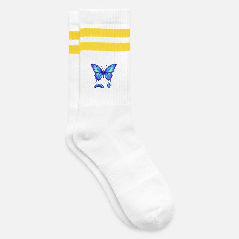 Blue gradient butterfly - Striped tennis socks - white/yellow