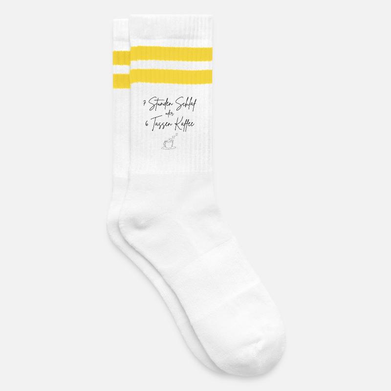 7 Stunden Schlaf oder 6 Tassen Kaffee - Gestreifte Tennissocken - Weiß/Gelb