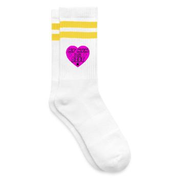 Mutter - Gestreifte Tennissocken - Weiß/Gelb - Rechts