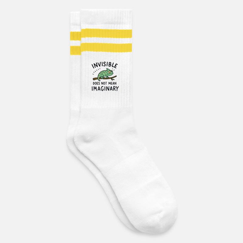 Chamäleon Spruch Unsichtbar ≠ eingebildet - Gestreifte Tennissocken - Weiß/Gelb