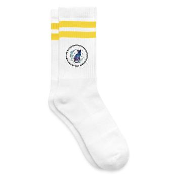 Moon Cat Galaxy Watercolor - Striped tennis socks - white/yellow - Right