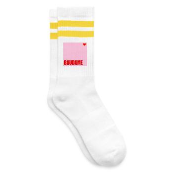 BAUHERRIN BAUDAME HAUSBAU HERZ - Gestreifte Tennissocken - Weiß/Gelb - Rechts