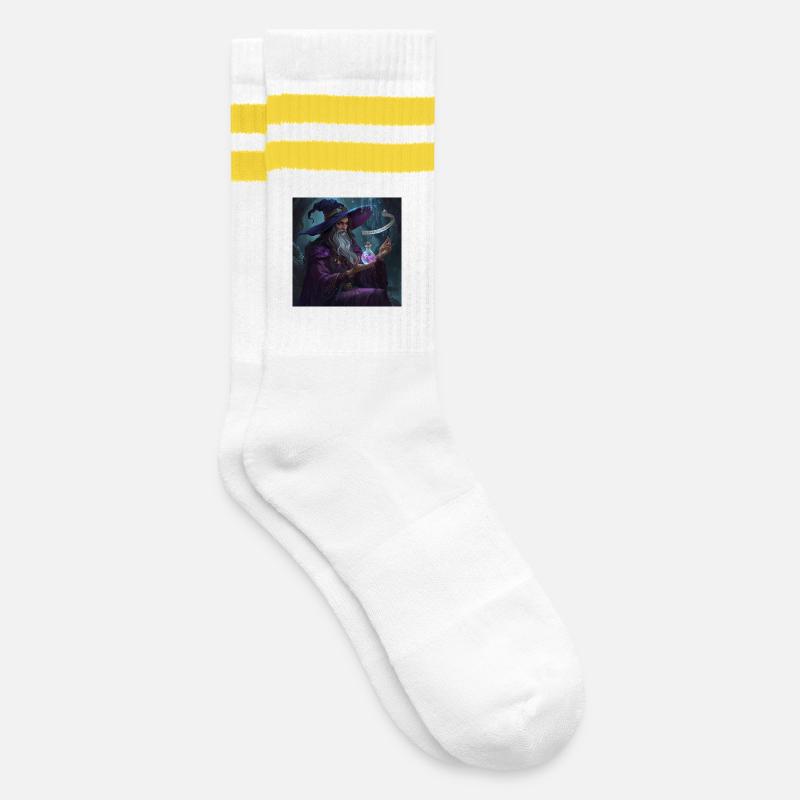 Forest Wizard and Vial - Striped tennis socks - white/yellow