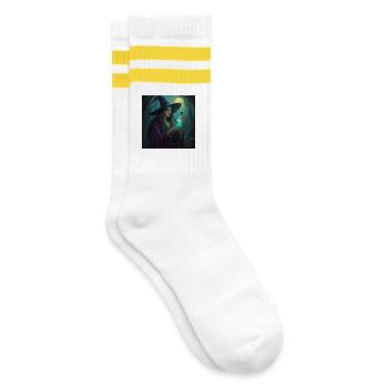 Waldhexe mit leuchtendem Trank - Gestreifte Tennissocken - Weiß/Gelb - Rechts