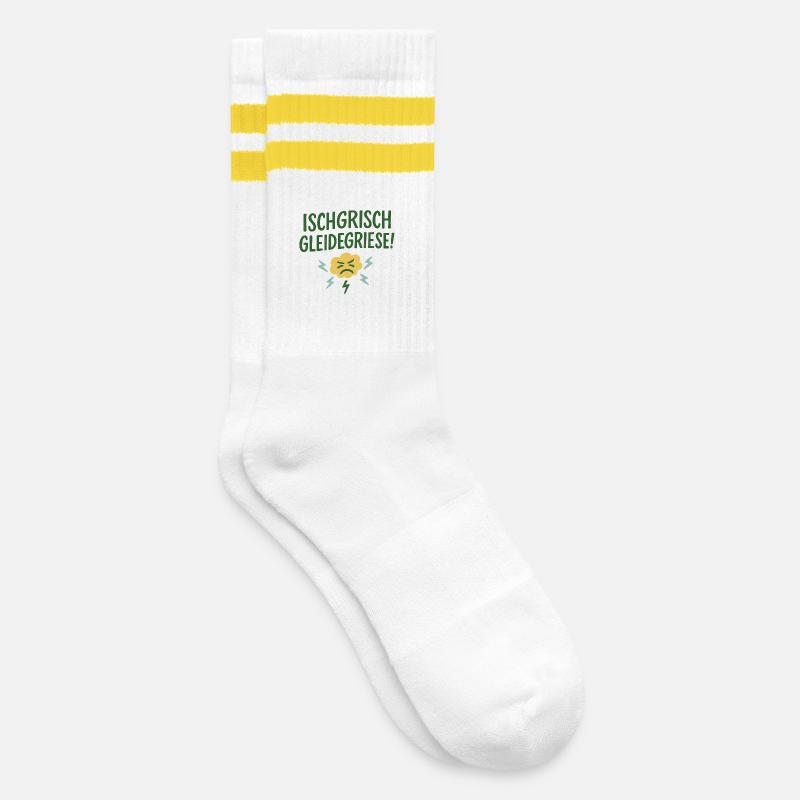 Ischgrisch gleidegriese! - Gestreifte Tennissocken - Weiß/Gelb