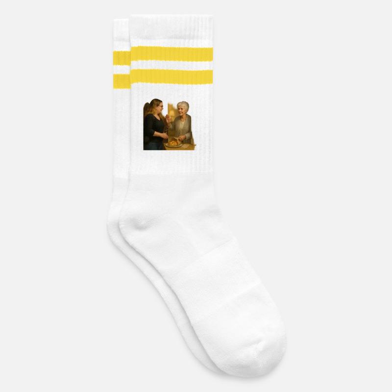 Scène de quartier conviviale - Chaussettes de tennis - blanc/jaune