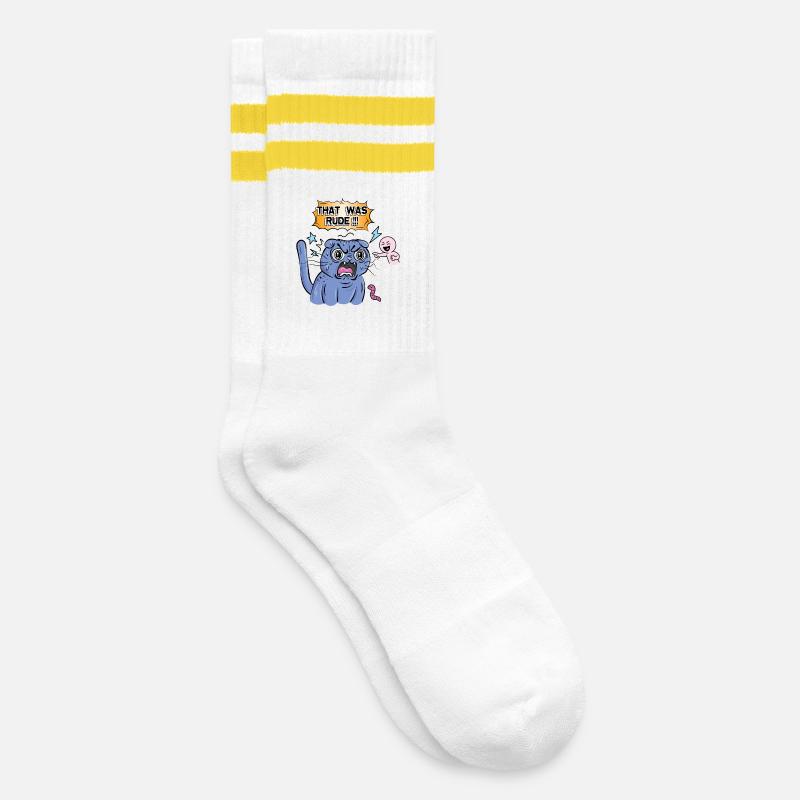 Angry Cat Screams at Expression - Striped tennis socks - white/yellow