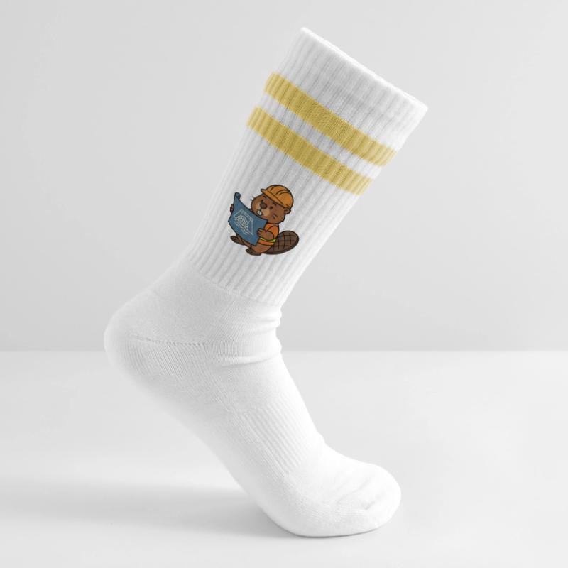 Beaver Construction Worker Bob Master Builder Plan Construction Dam Striped tennis socks