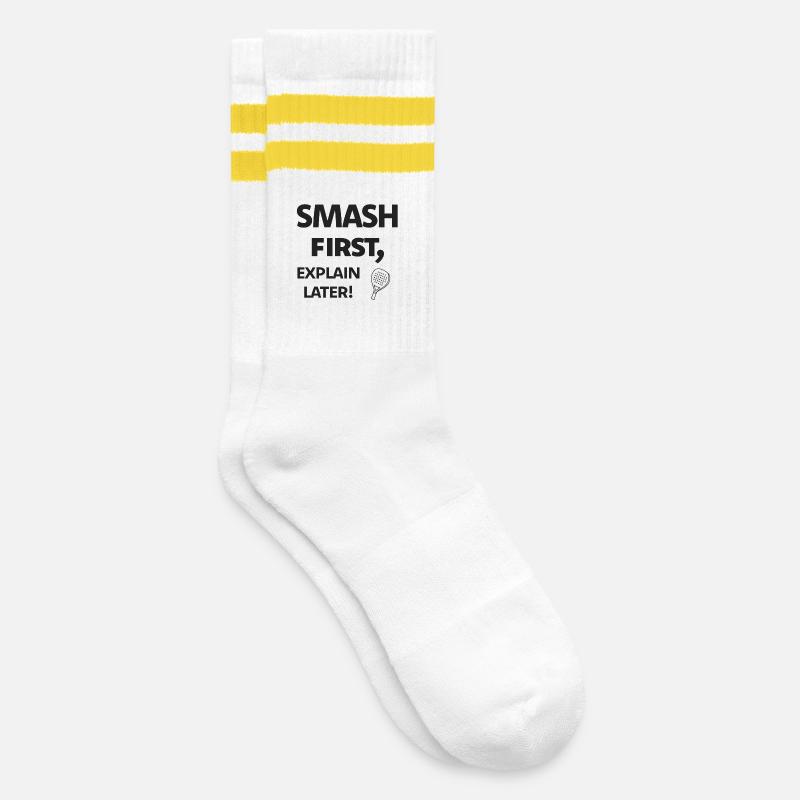 Smash first, explain later! Black - Striped tennis socks - white/yellow