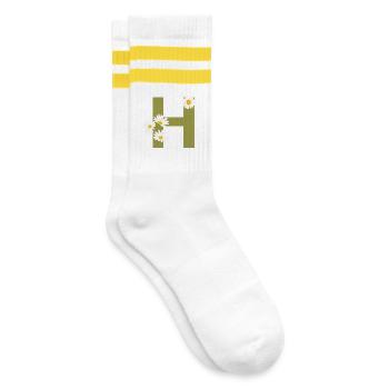 Buchstabe h grüne Gänseblümchen - Gestreifte Tennissocken - Weiß/Gelb - Rechts