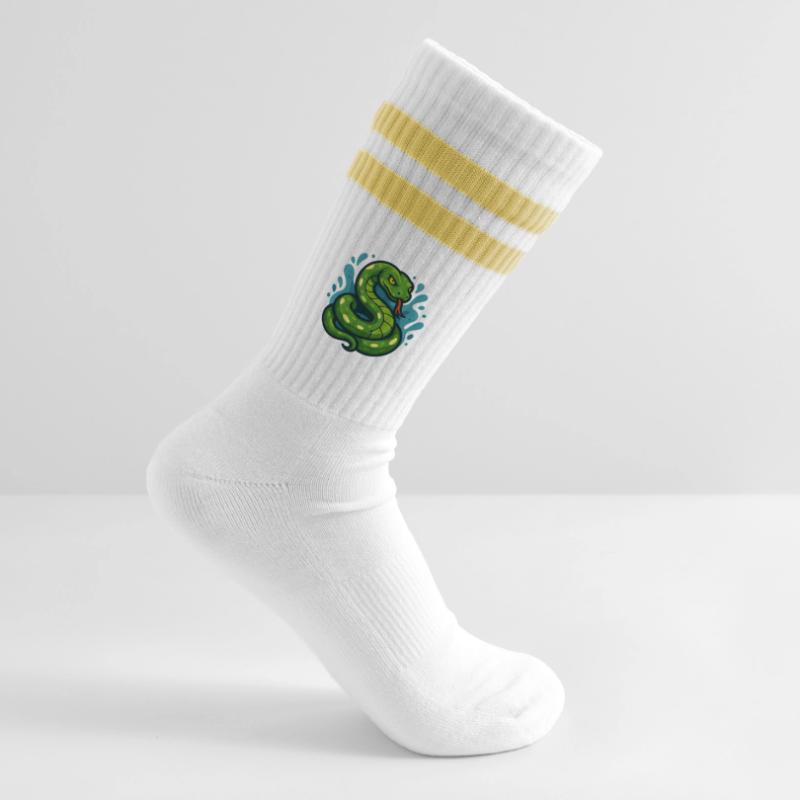 Green Tree Python Snake in Wave Striped tennis socks