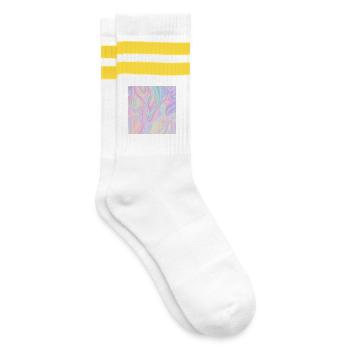 Irideszierende Abstrakte Liquid Pastel Muster - Gestreifte Tennissocken - Weiß/Gelb - Rechts