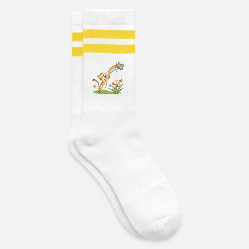 Rainbow Chase Kitten - Striped tennis socks - white/yellow