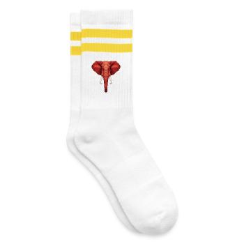 Roter Geometrischer Elefantenkopf - Gestreifte Tennissocken - Weiß/Gelb - Rechts