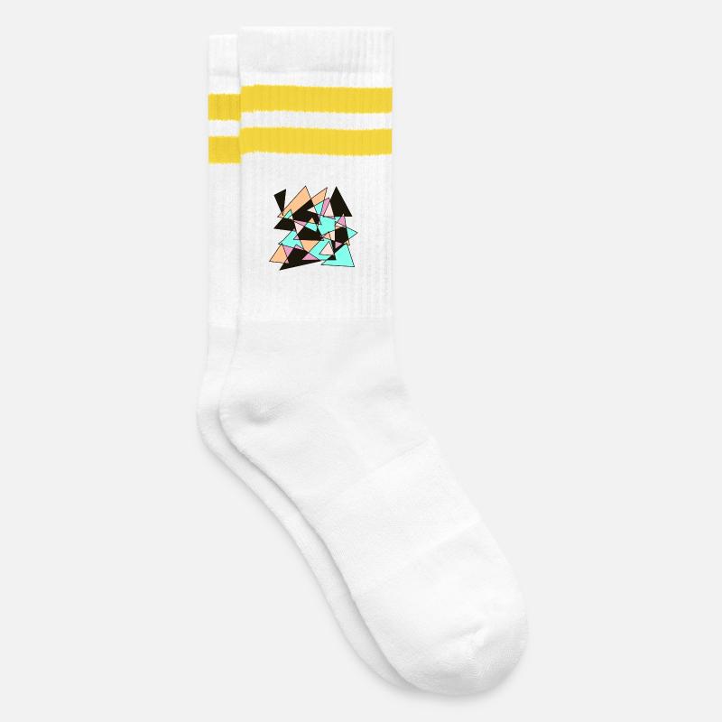 Geometric pastel triangles - Striped tennis socks - white/yellow
