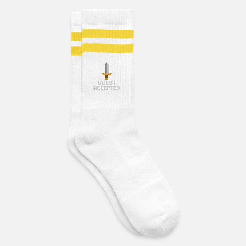 Quest akzeptiertes Pixelschwert - Gestreifte Tennissocken - Weiß/Gelb