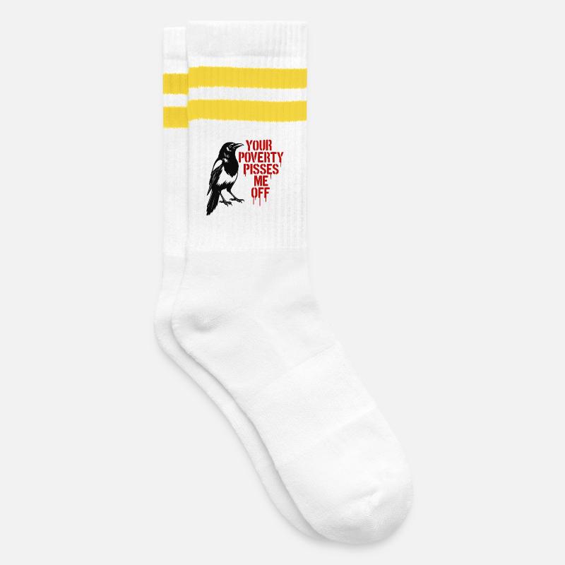 Elster mit rotem Tropftext - Striped tennis socks - white/yellow